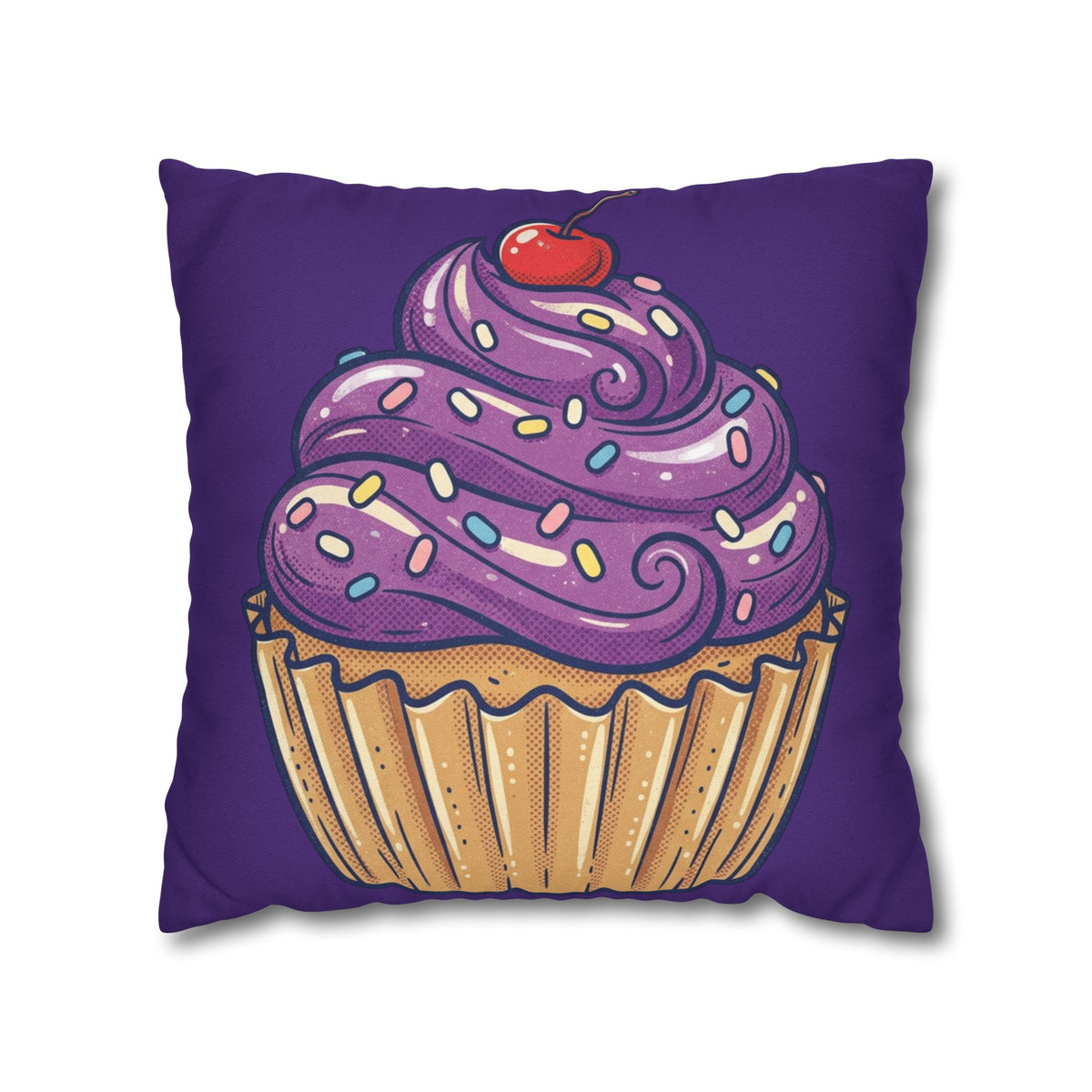 Purple Cupcake Decorative Pillowcase — Cute Dessert Throw Pillow Cover- Dark Purple