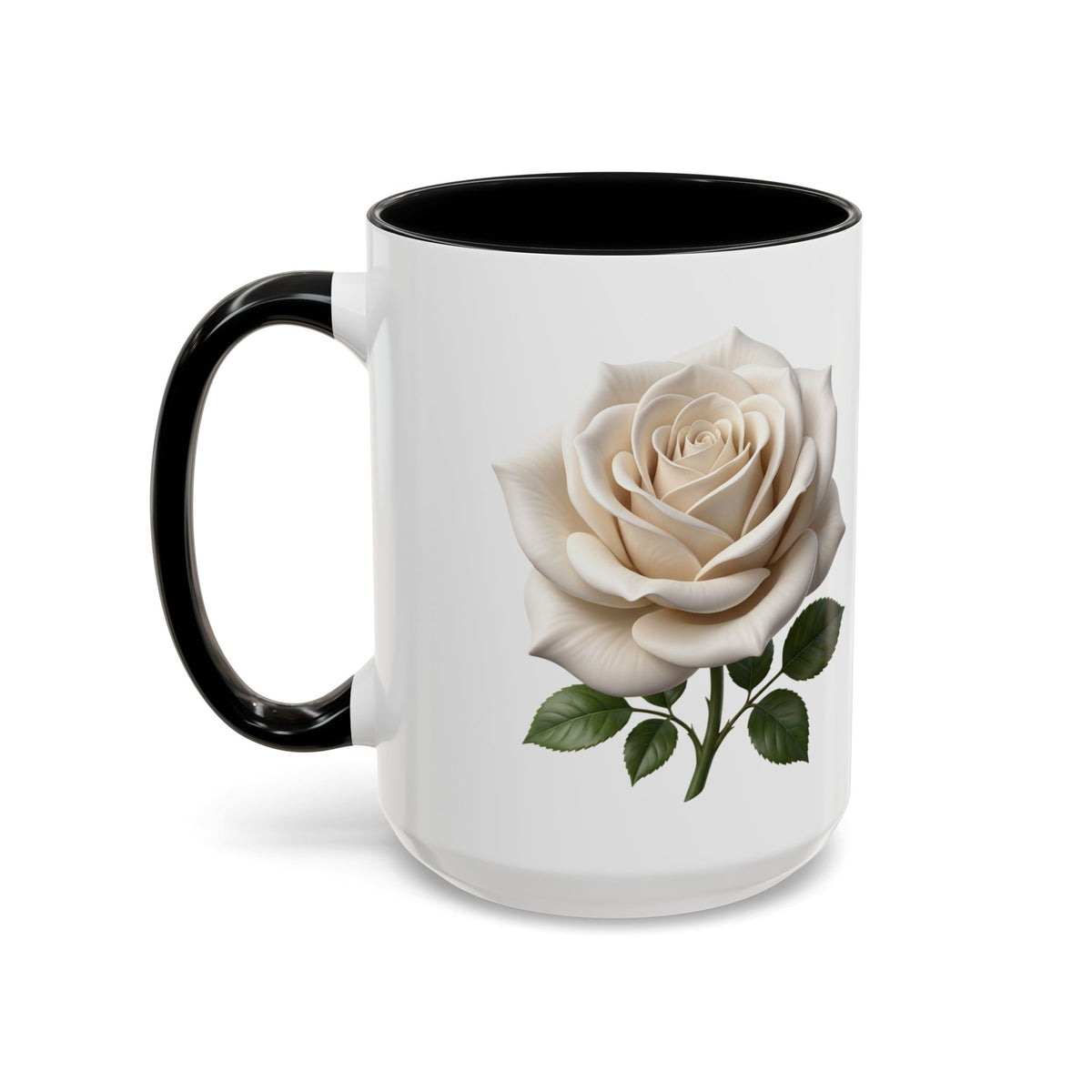 White Rose Accent Coffee Mug — Elegant Floral 11/15oz Ceramic
