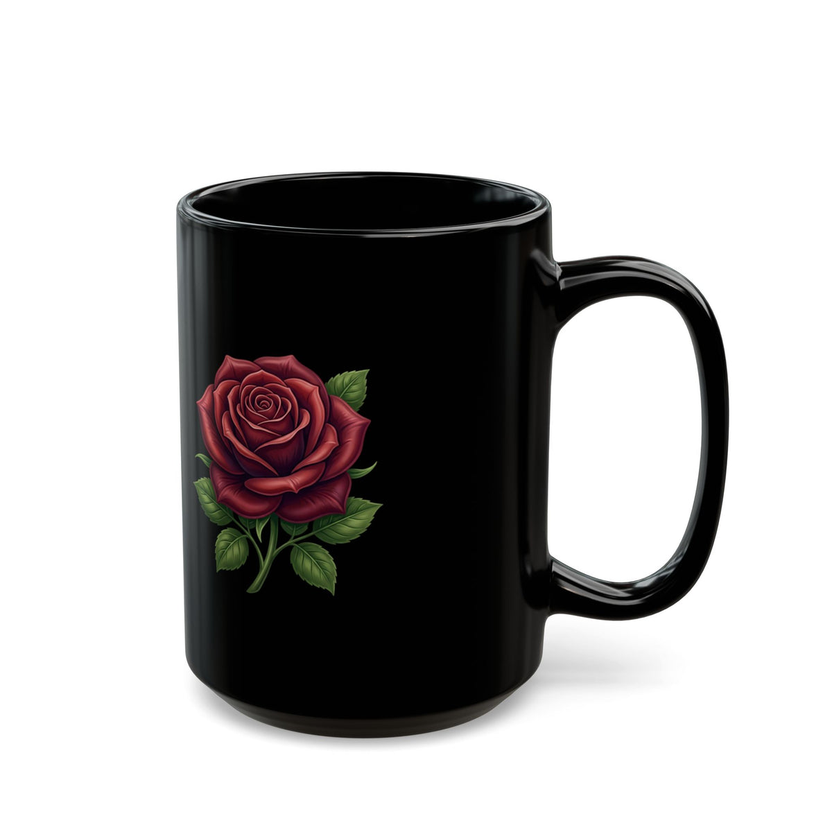 Black Rose Mug — Elegant Red Rose Ceramic Coffee Cup (11oz & 15oz)