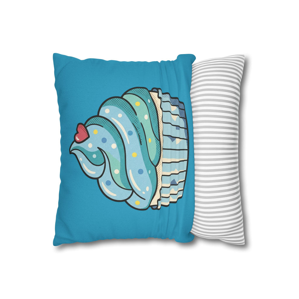 Cupcake Throw Pillow — Cute Blue Dessert Decorative Cushion for Kids & Bakery Lovers- Turquoise