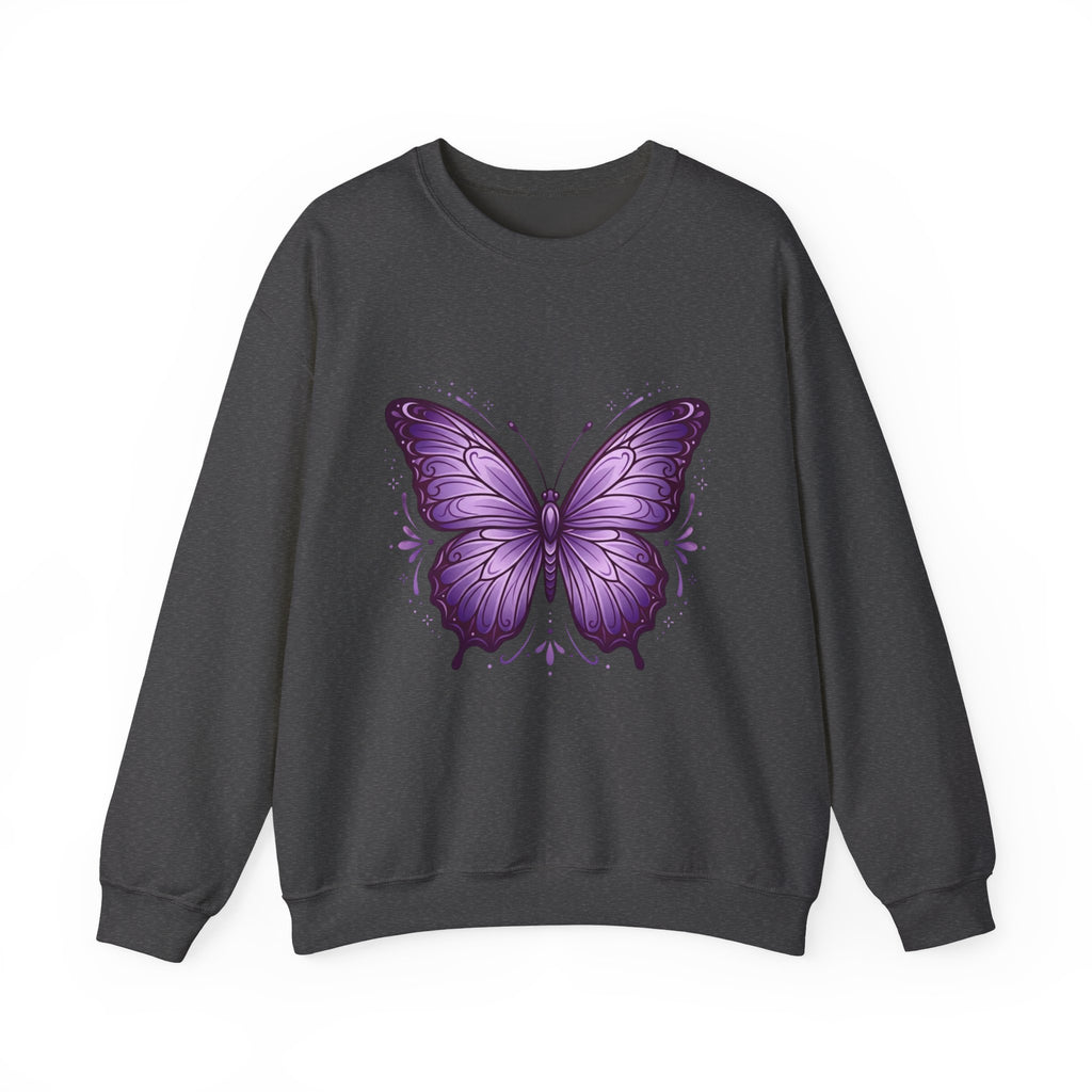 Purple Butterfly Crewneck Sweatshirt — Vibrant Graphic Butterfly Pullover