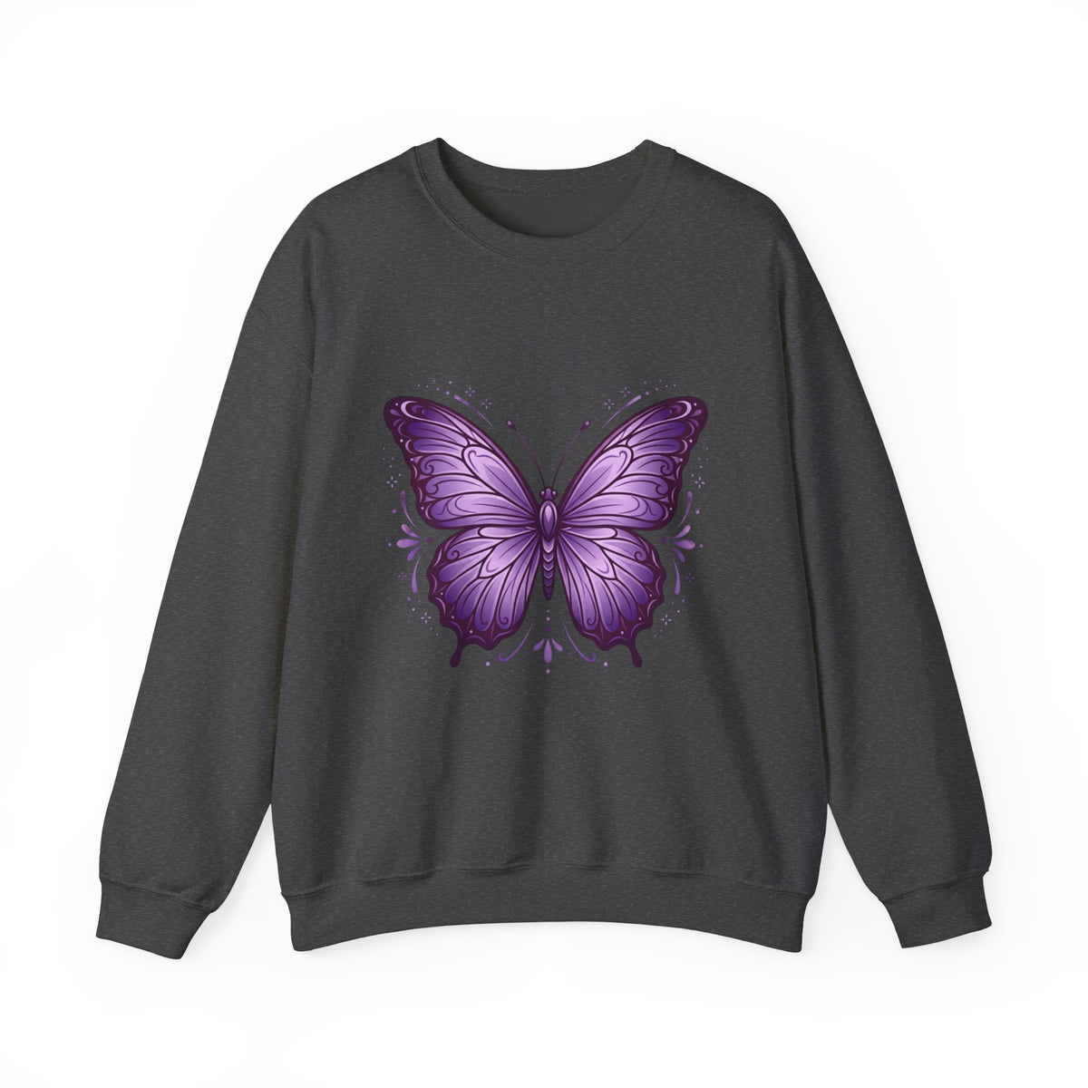 Purple Butterfly Crewneck Sweatshirt — Vibrant Graphic Butterfly Pullover