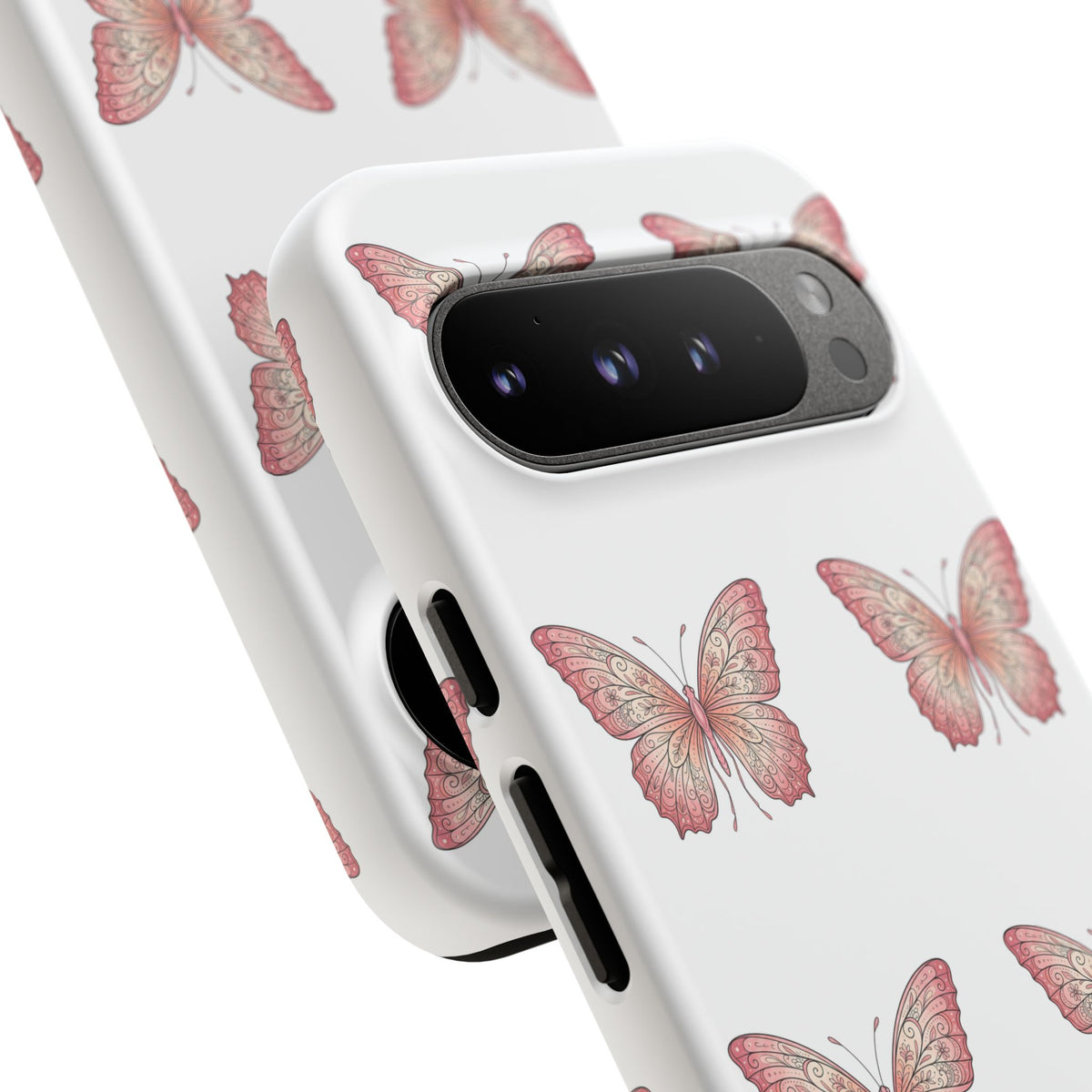 Pink Butterfly Tough Phone Case — Floral Pattern Protective Cover