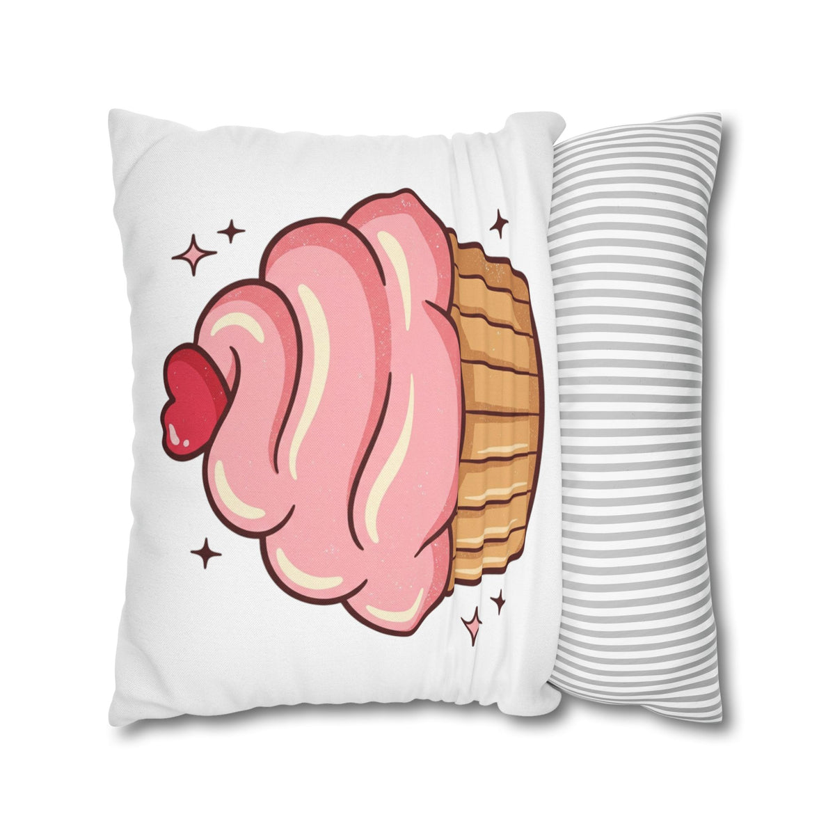 Pink Cupcake Spun Polyester Square Pillowcase- White