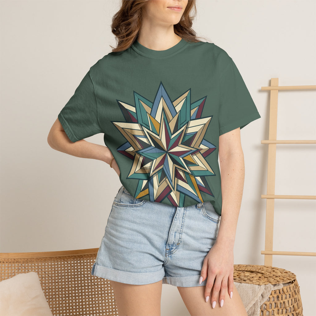 Geometric Starburst T-Shirt — Vintage Compass Rose Graphic Tee