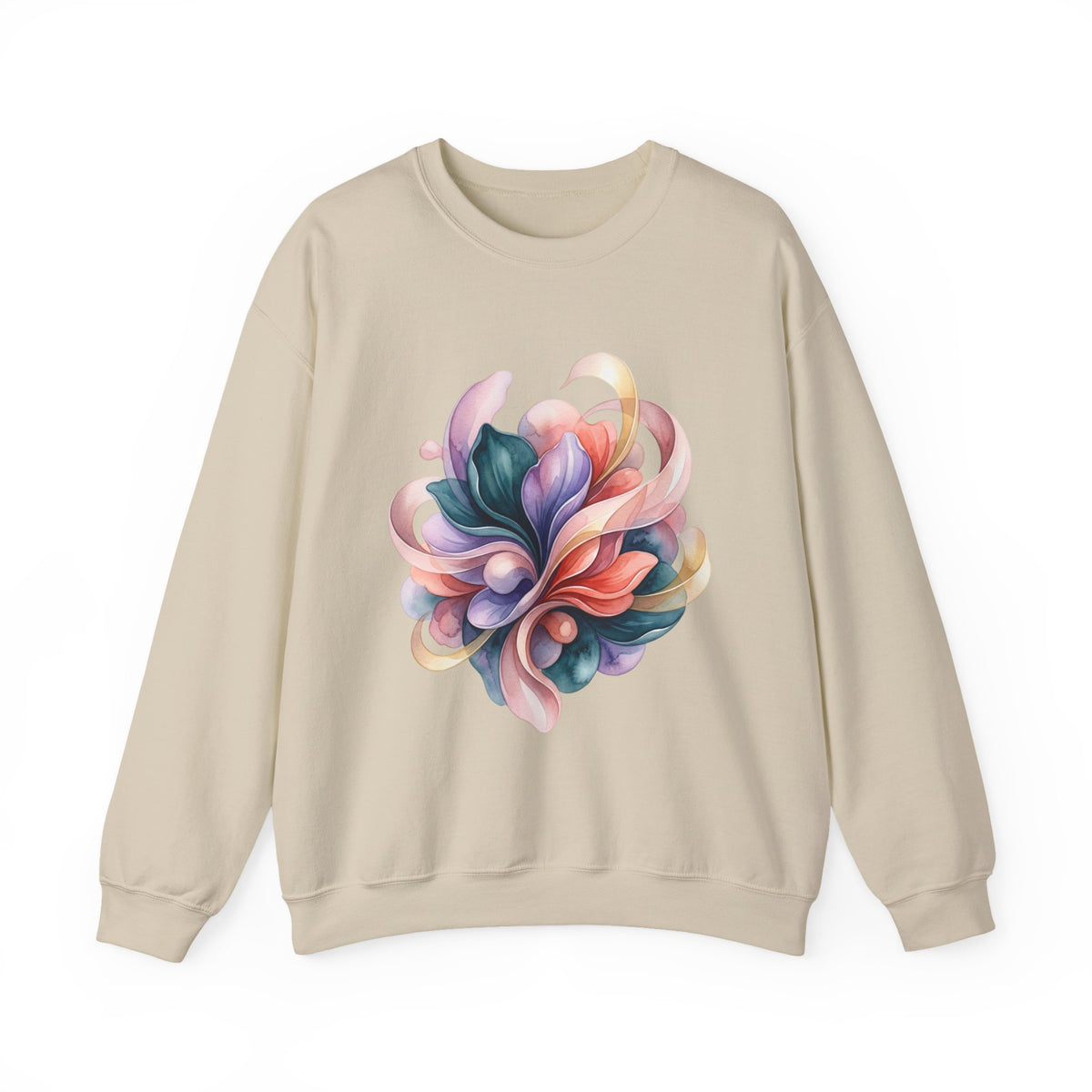 Abstract Floral Crewneck Sweatshirt — Pastel Swirl Art Pullover