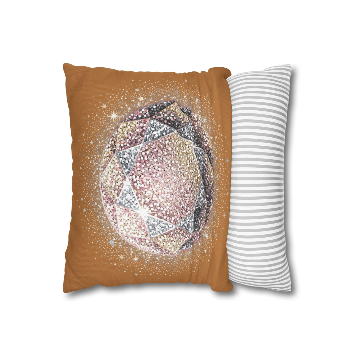 Glittery Light Brown Spun Polyester Square Pillowcase