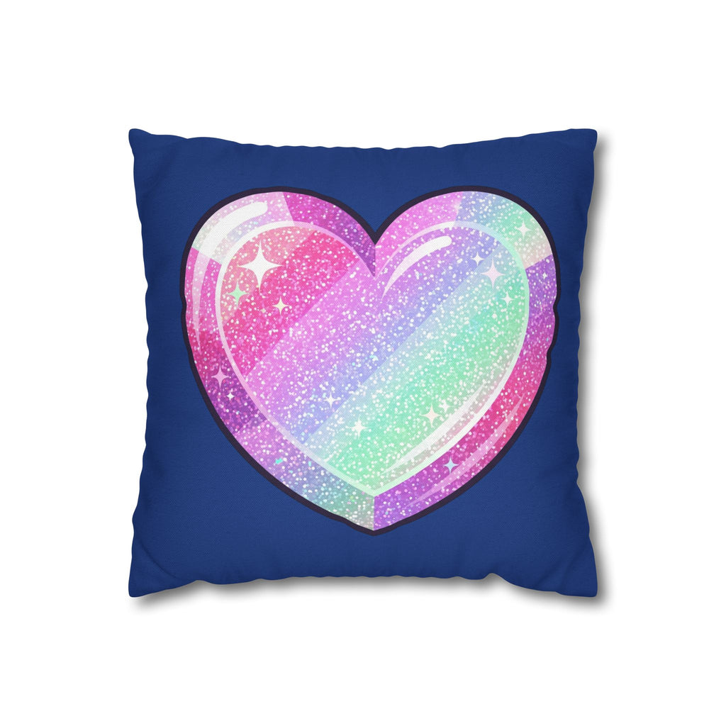 Pastel Glitter Heart Pillowcase Spun Polyester Square Pillowcase- Navy
