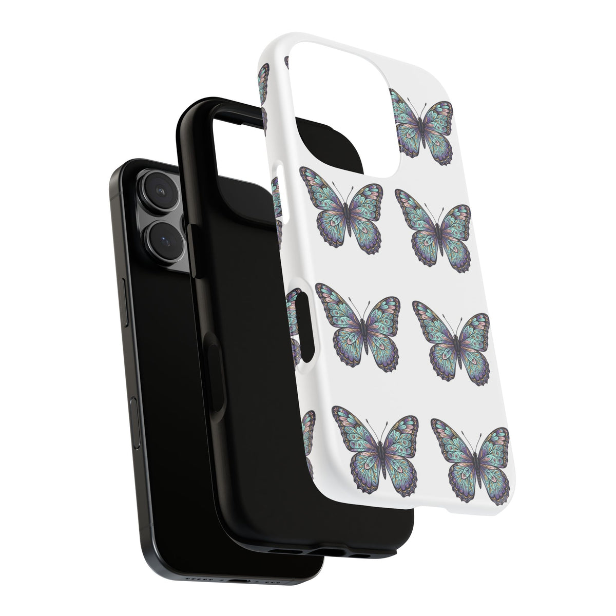 Butterfly Pattern Tough Phone Case — Vintage Teal Floral Protective Cover
