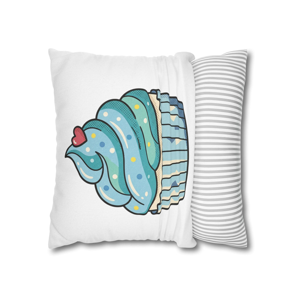 Cupcake Throw Pillowcase — Cute Blue Frosting Decorative Pillow Cover- White