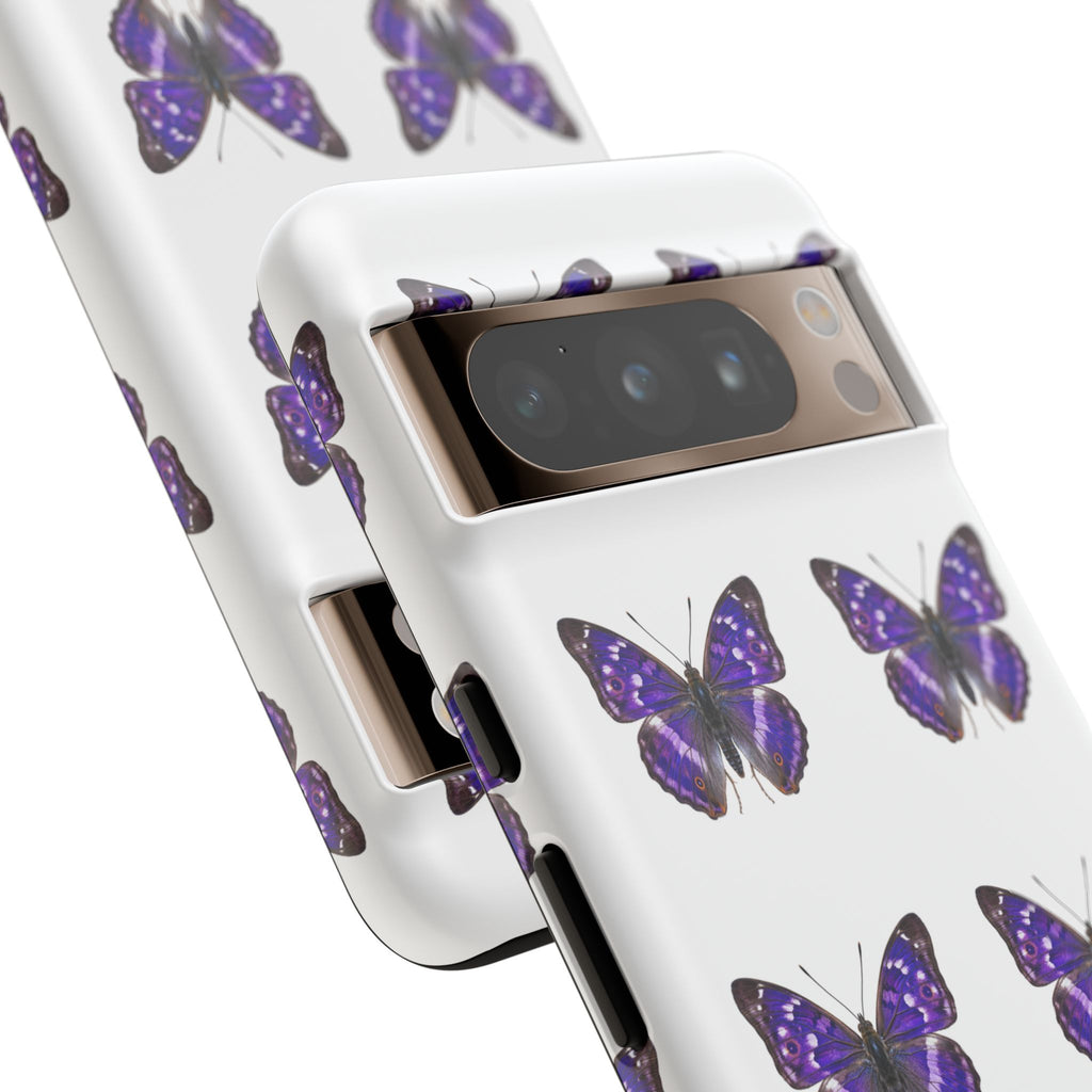 Purple Butterfly Tough Phone Case — Durable Protective iPhone Case with Repeating Butterfly Pattern