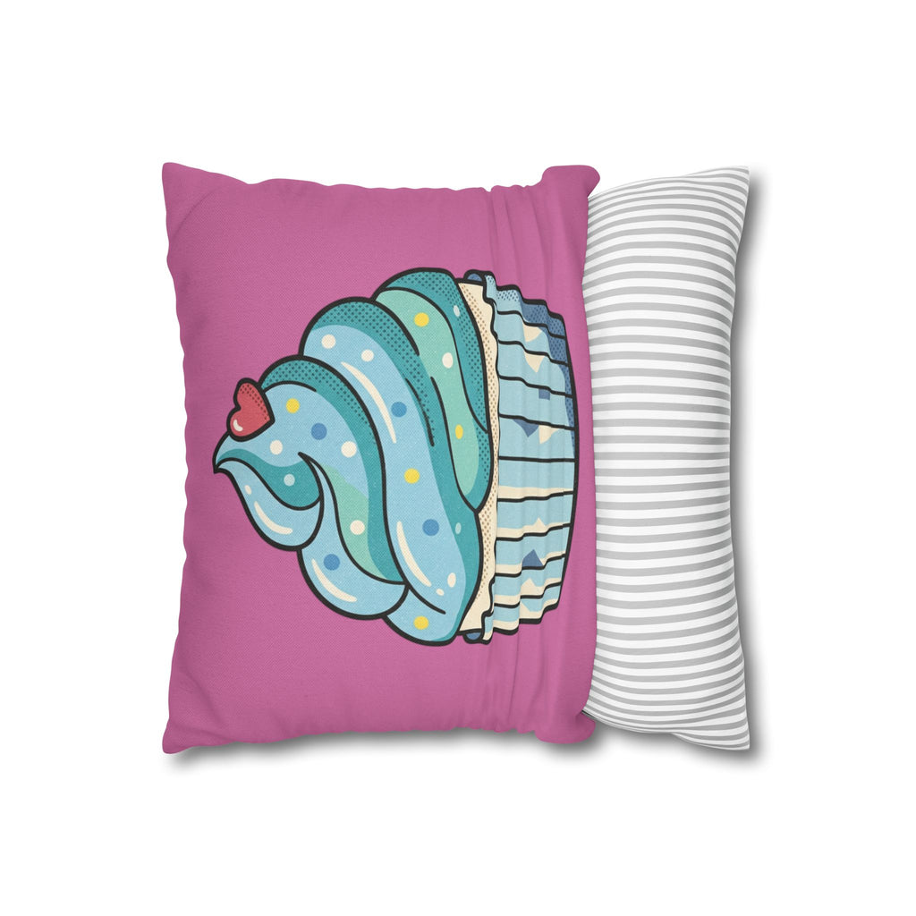 Cupcake Pillowcase — Cute Blue Frosting Decorative Throw Pillow- Light Pink