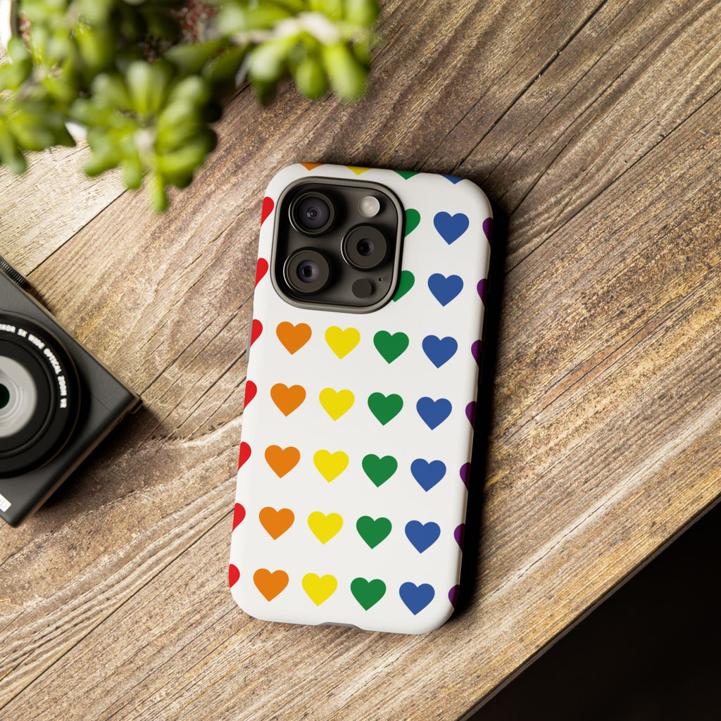 Rainbow Heart Tough Phone Case — Pride Pattern Protective Cover