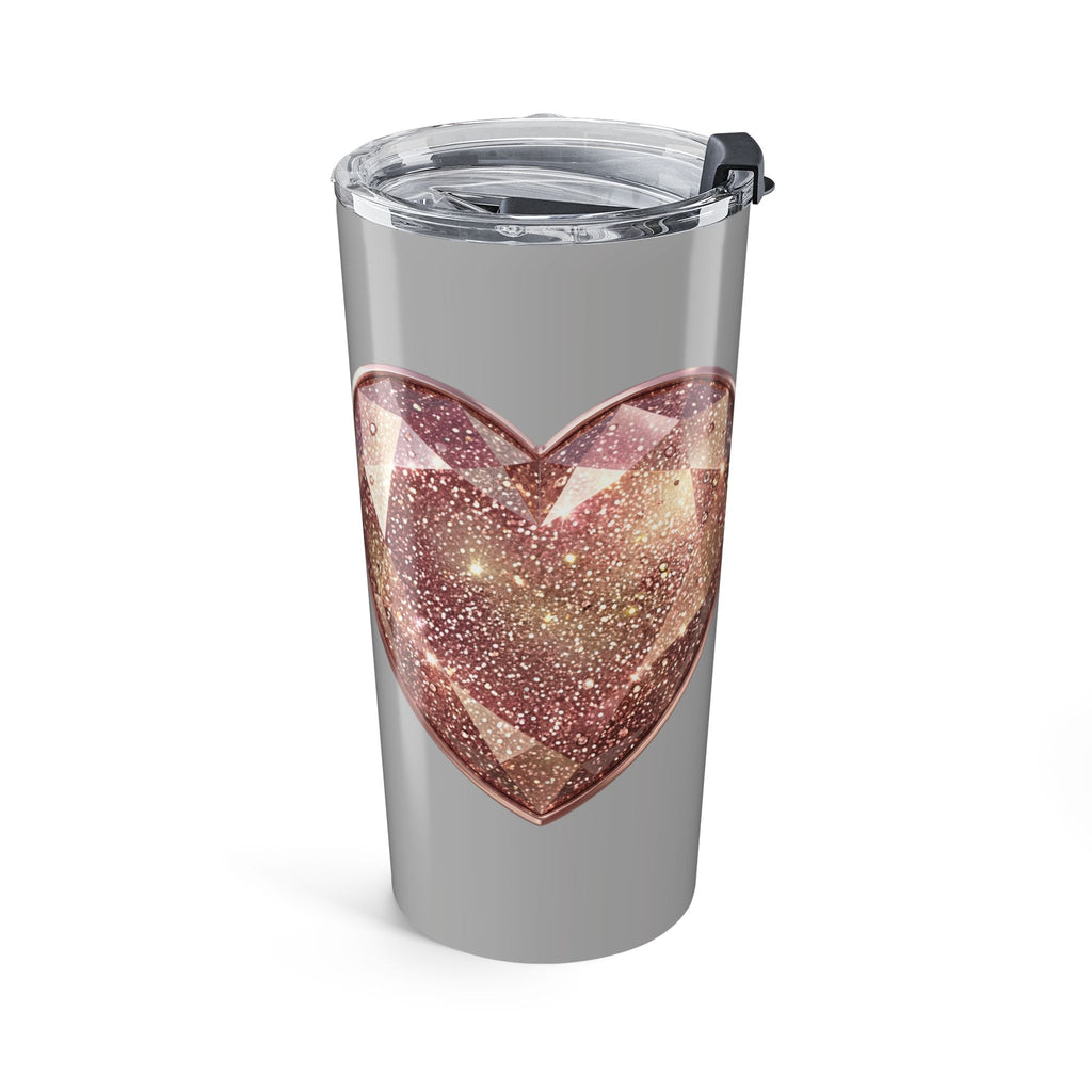20oz Glitter Heart Stainless Steel Tumbler – Sparkle Travel Cup- Light Grey