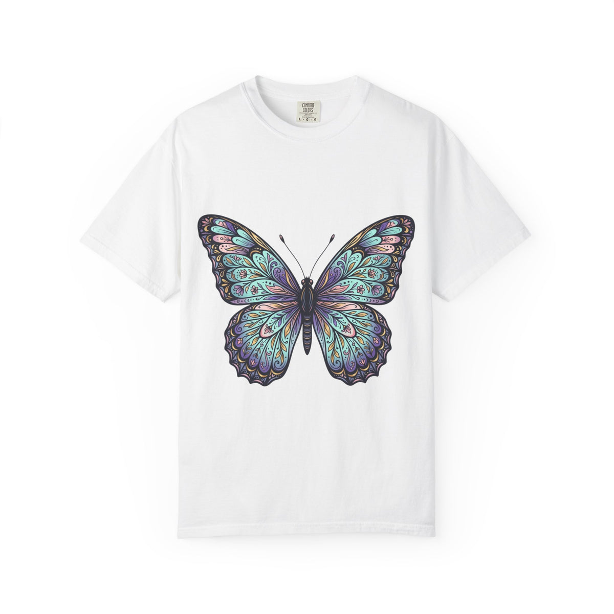 Butterfly Art T‑Shirt — Blue Purple Ornamental Butterfly Graphic Tee