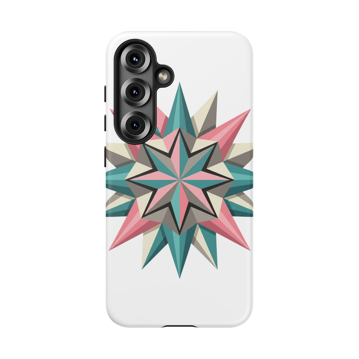 Geometric Star Tough Phone Case – Pink Teal Compass Design