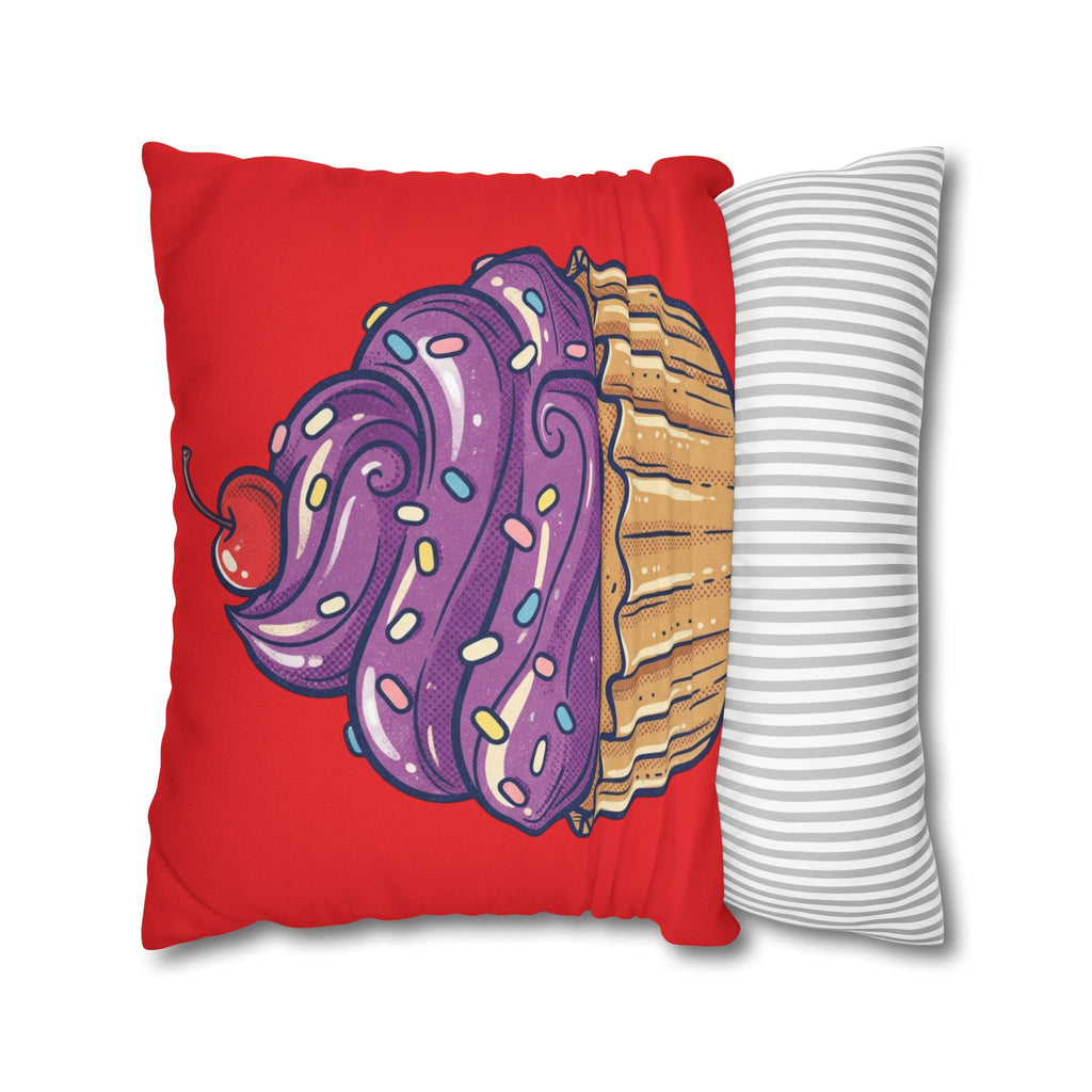 Cupcake Art Pillowcase — Purple Frosting Dessert Throw Pillow Cover- Red