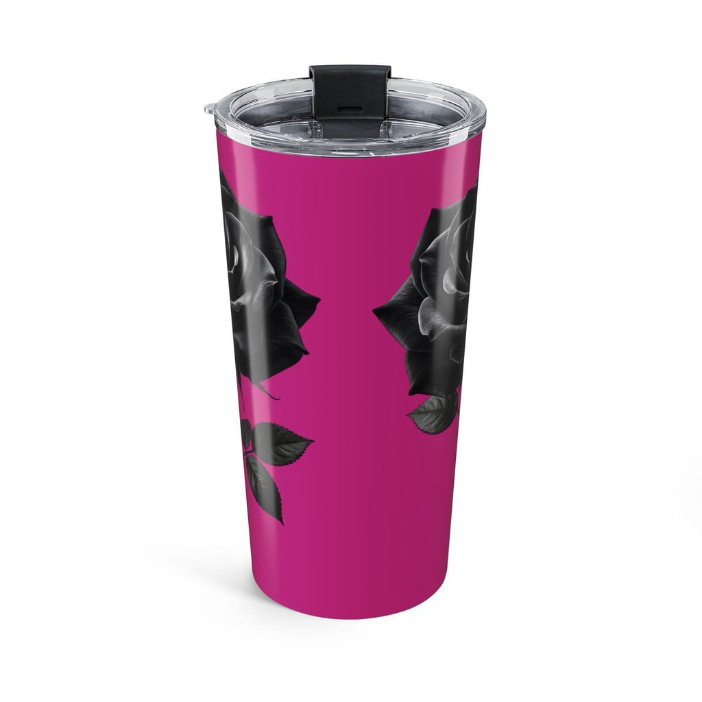 20oz Black Rose Tumbler – Insulated Travel Cup, Floral Drinkware- Dark Pink