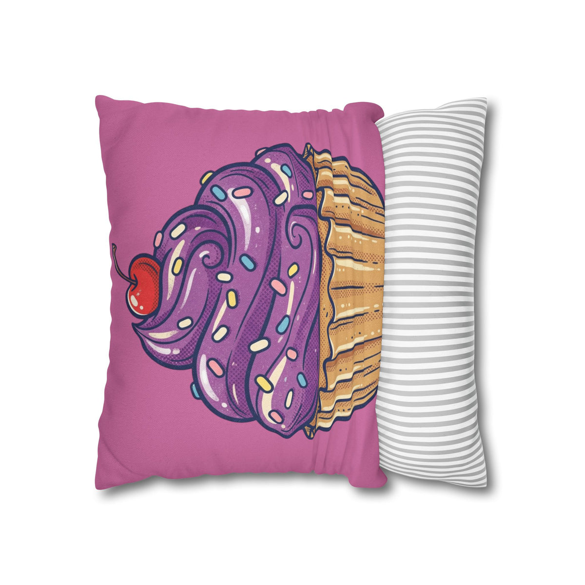 Cupcake Pillowcase — Cute Purple Frosting Decorative Throw Pillow Cover- Light Pink