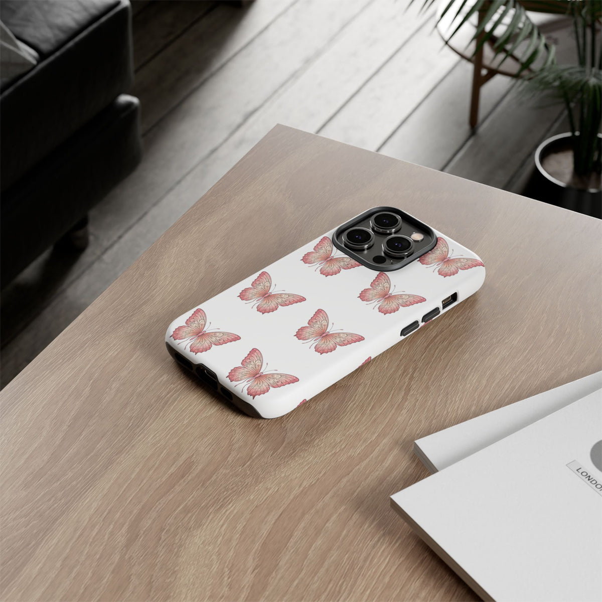 Pink Butterfly Tough Phone Case — Floral Pattern Protective Cover