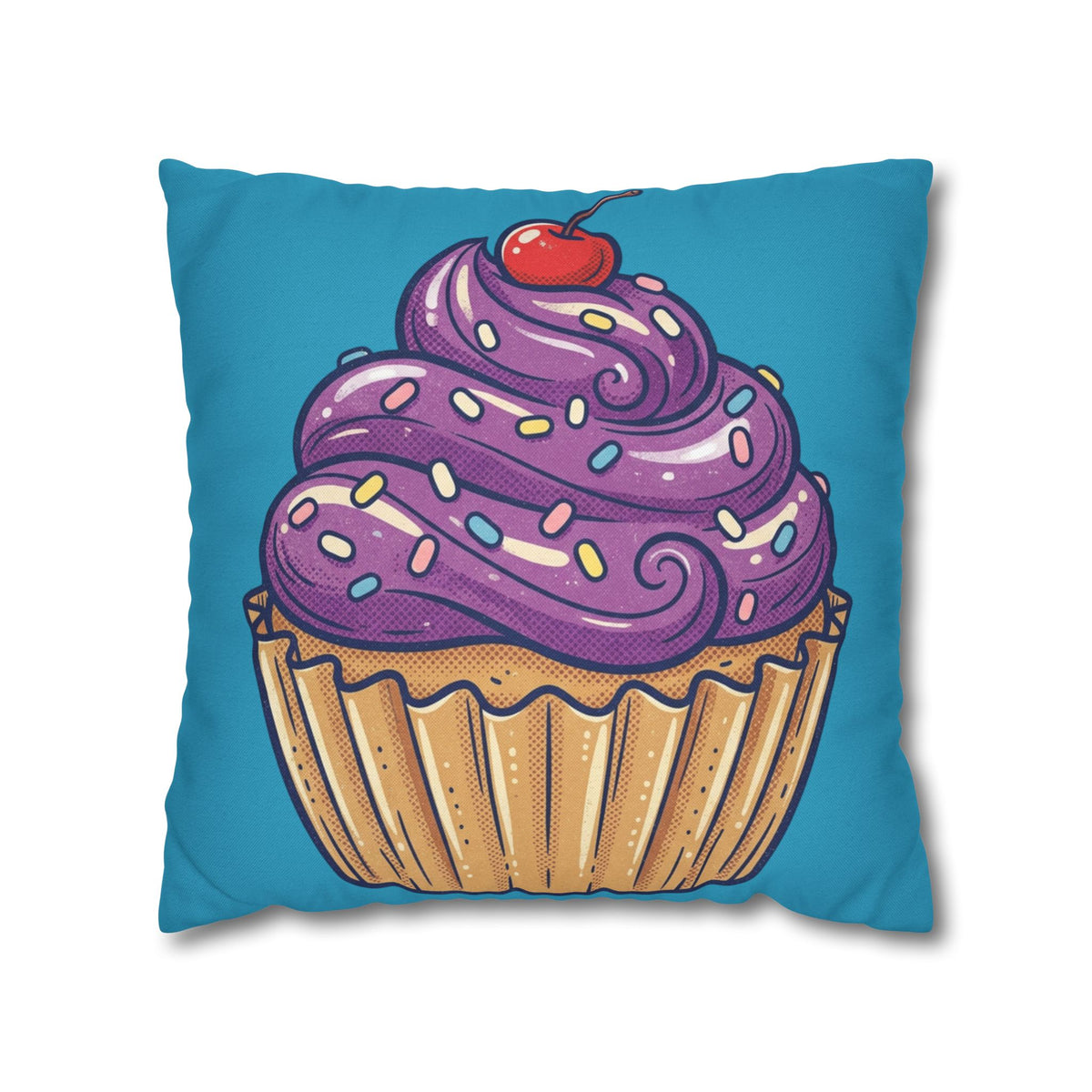 Cupcake Pillowcase — Cute Purple Frosting Decorative Throw Pillow- Turquoise