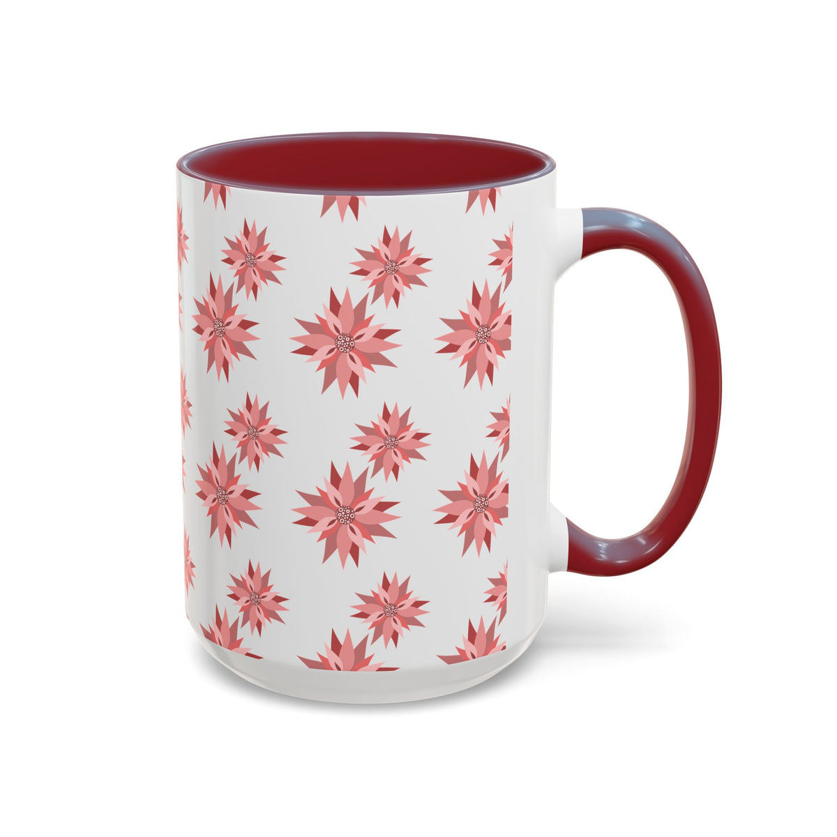 Pink Geometric Floral Accent Coffee Mug — 11/15oz