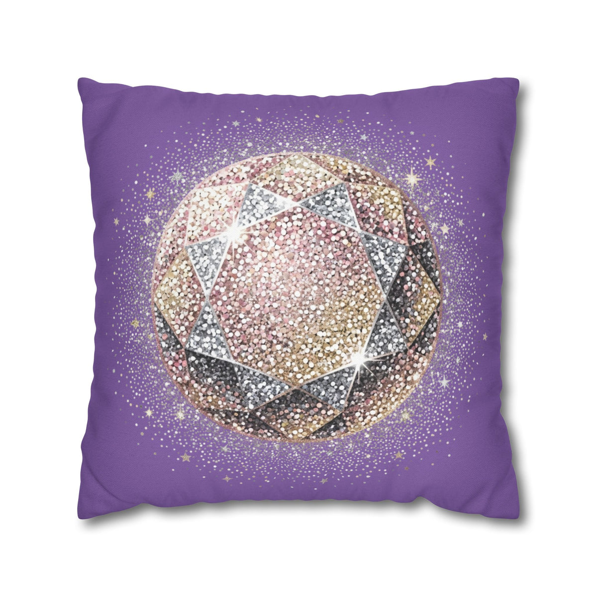 Glittery Light Purple Spun Polyester Square Pillowcase
