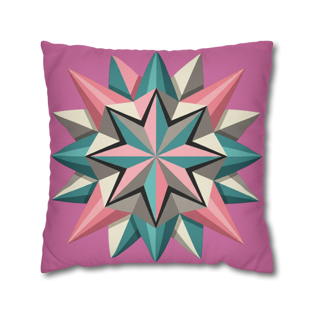 Pink Geometric Star Throw Pillowcase – Modern Kaleidoscope Accent