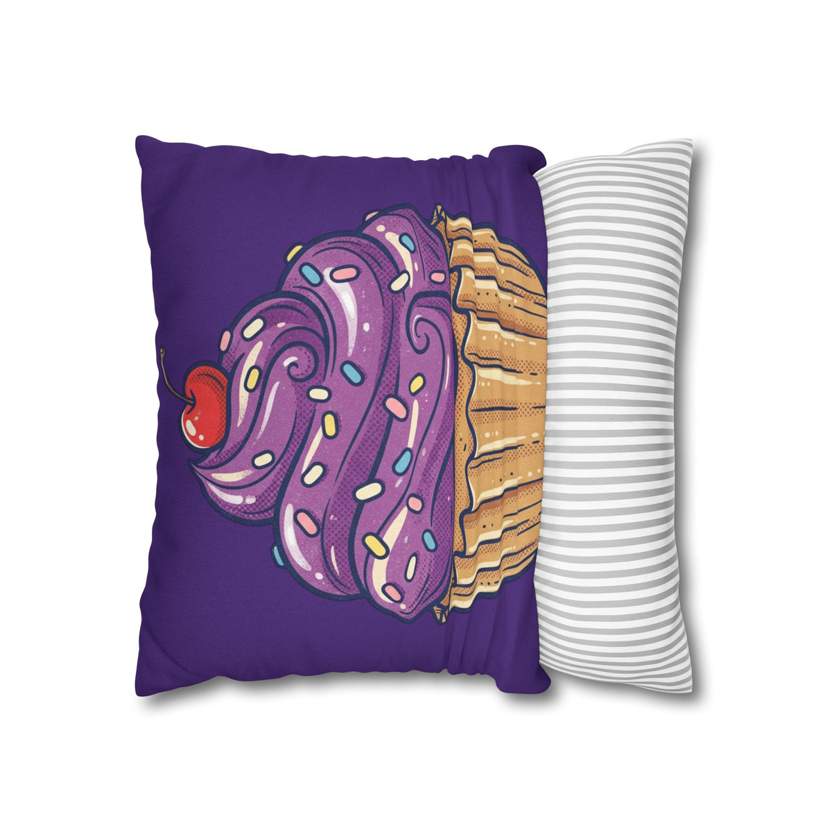 Purple Cupcake Decorative Pillowcase — Cute Dessert Throw Pillow Cover- Dark Purple