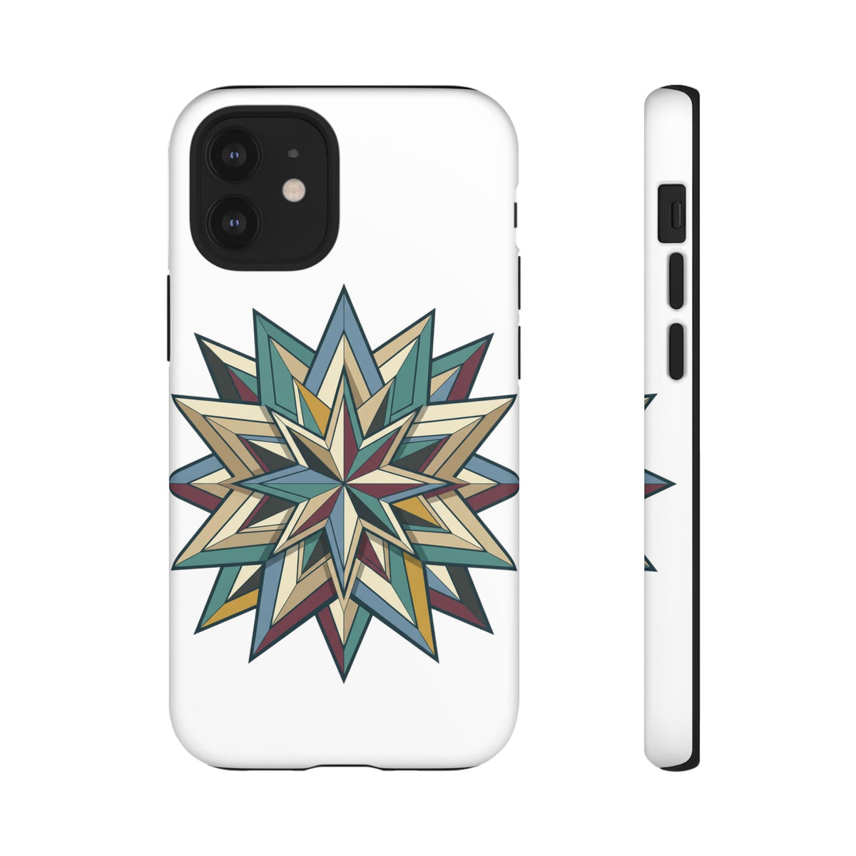 Geometric Star Phone Case — Teal & Earthtone Mandala Design
