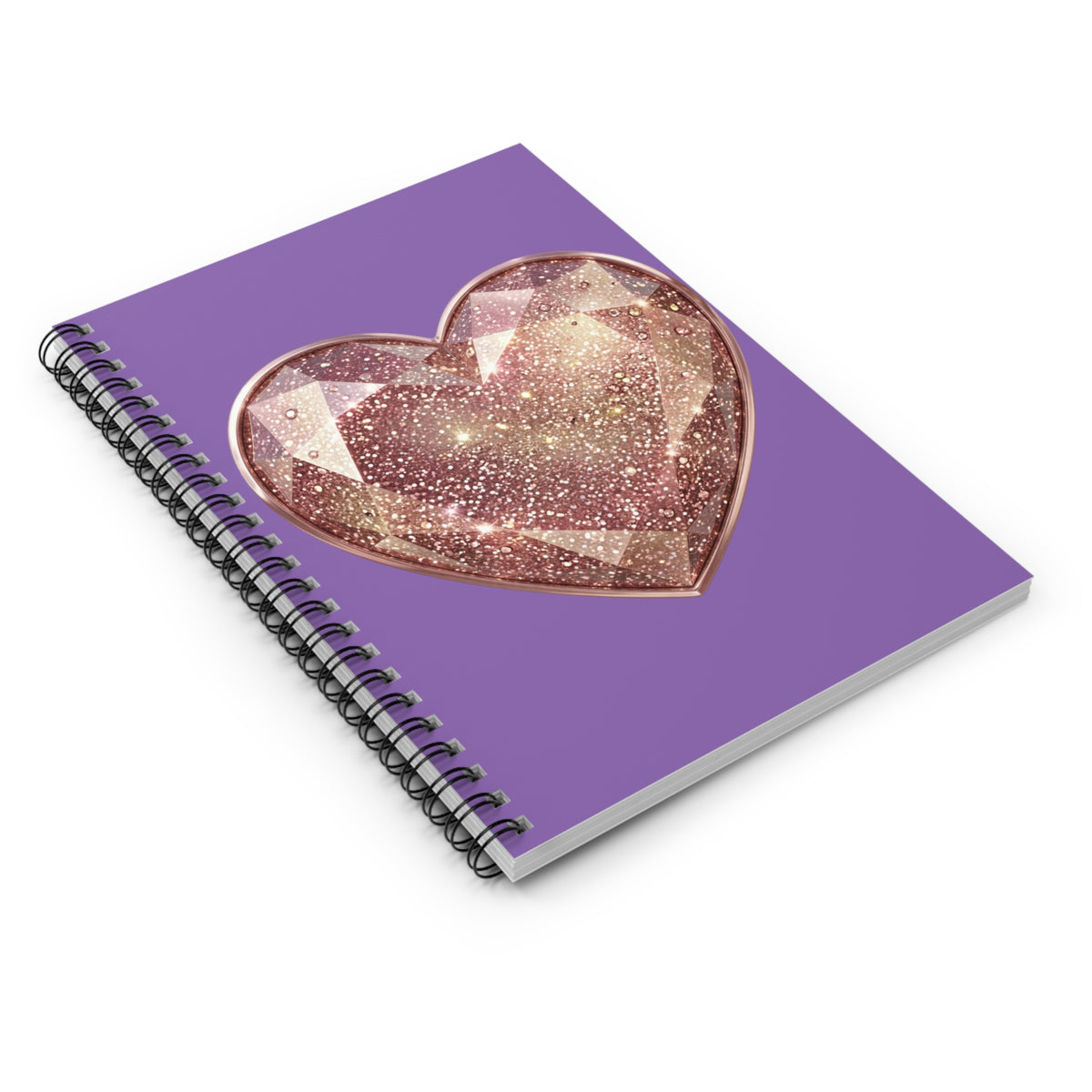 Purple Glitter Gem Heart Spiral Notebook – Ruled Journal for Teens & Gift Giving- Light Purple
