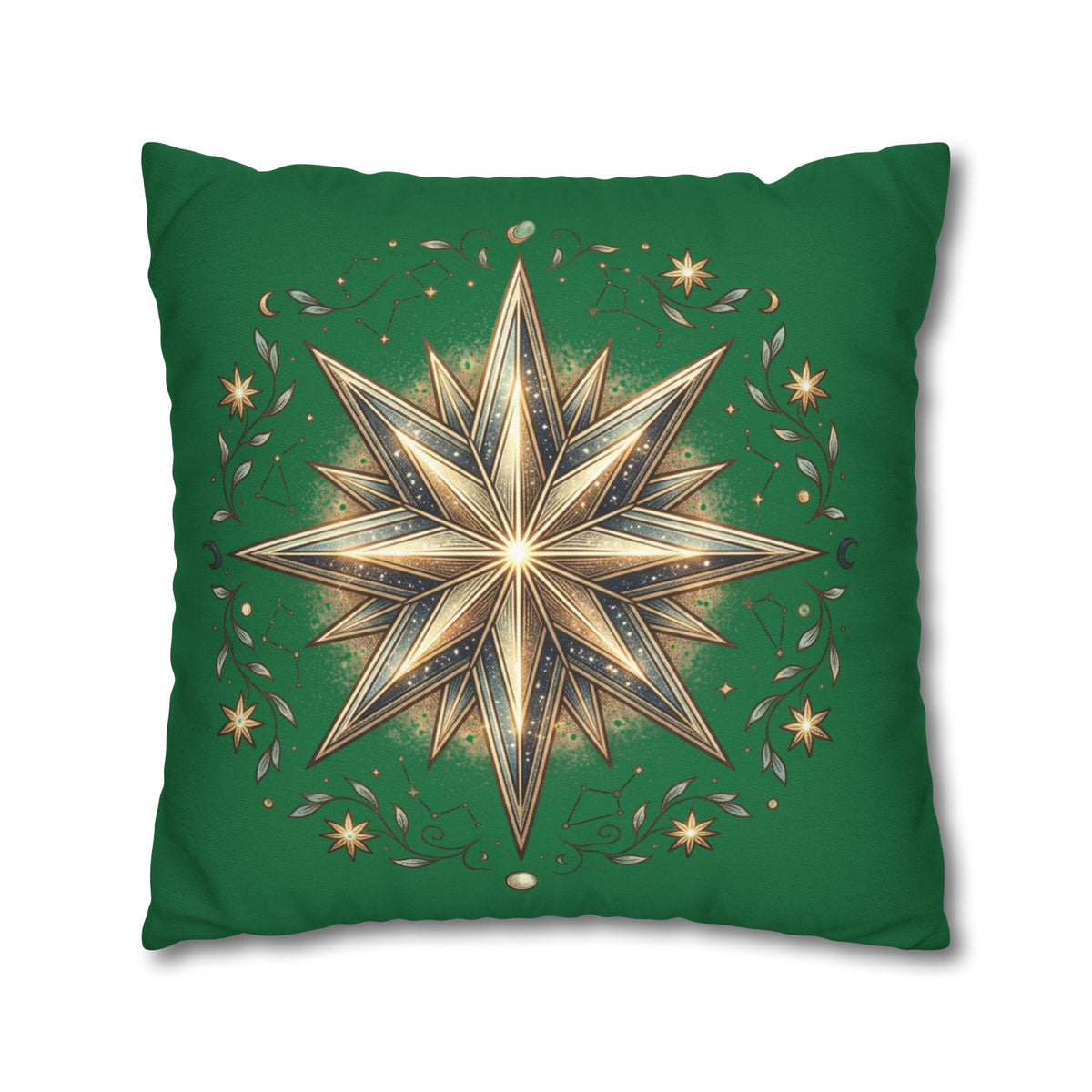 Start Print Dark Green Spun Polyester Square Pillowcase