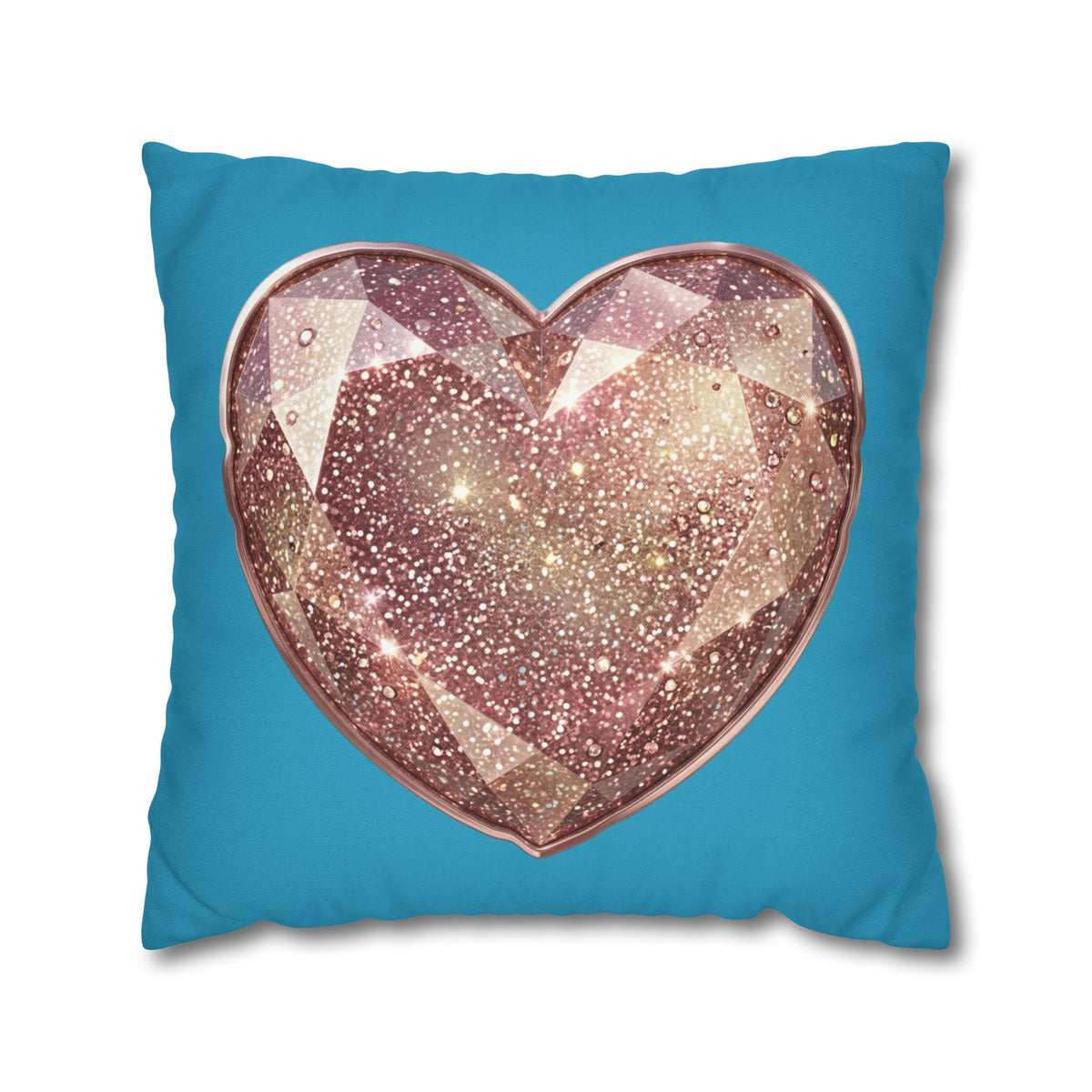 Sparkling Rose Crystal Heart Pillowcase — Decorative Square Throw Pillow Cover- Turquoise
