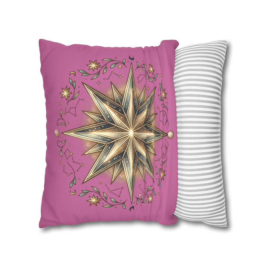 Star Print Light Pink Spun Polyester Square Pillowcase