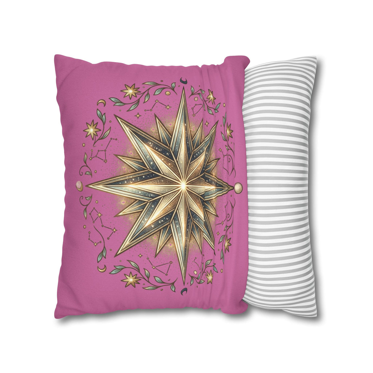 Star Print Light Pink Spun Polyester Square Pillowcase