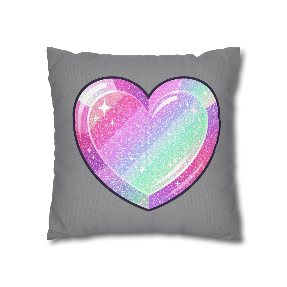 Pastel Glitter Heart Pillowcase Spun Polyester Square Pillowcase- Grey