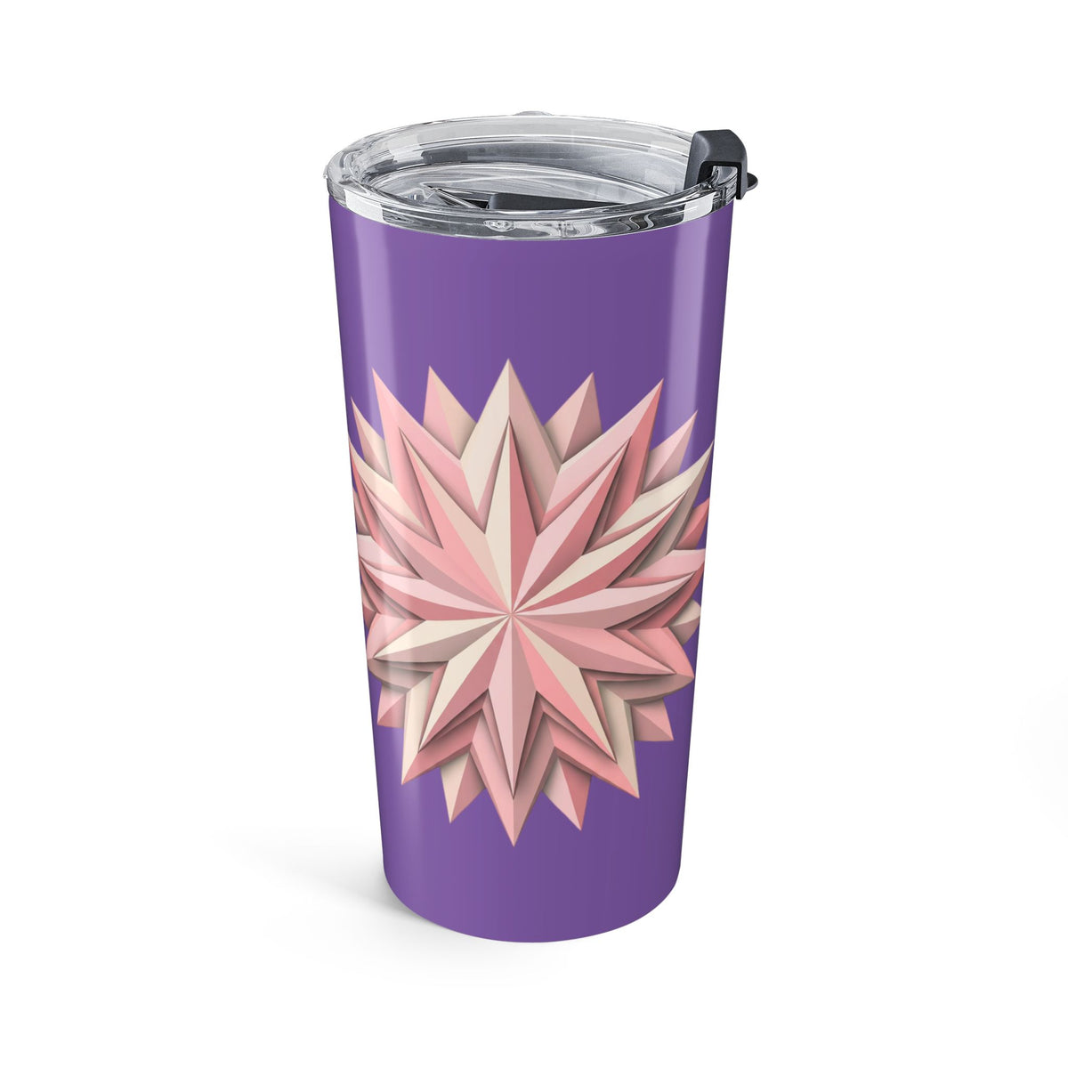 20oz Floral Star Tumbler – Pink Geometric Flower on Light Purple