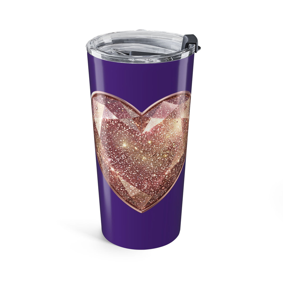 20oz Glitter Heart Tumbler – Dark Purple Sparkle Travel Cup