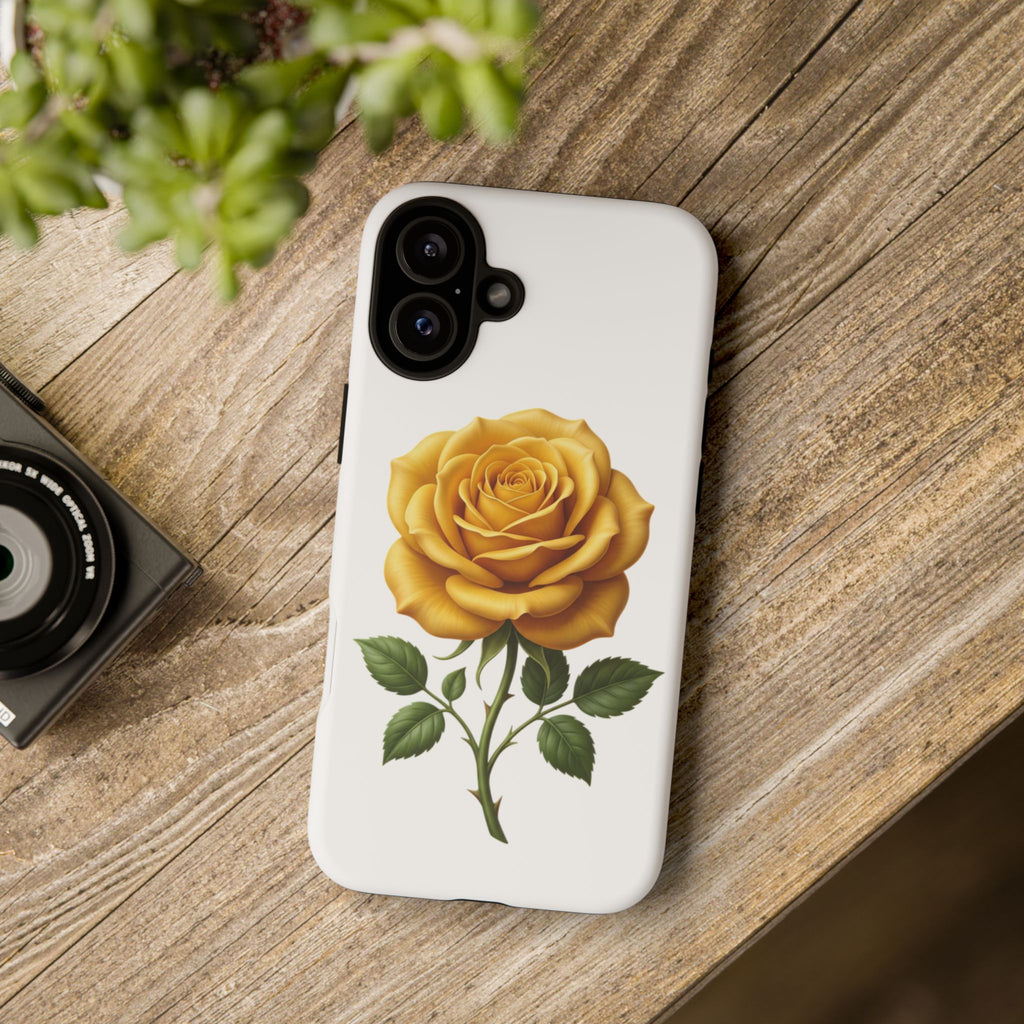 Yellow Rose Phone Case — Vintage Floral Tough Protective Cover