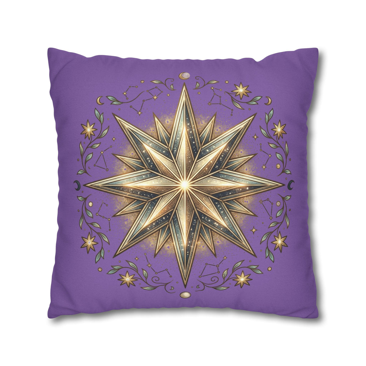 Star Print Light Purple Spun Polyester Square Pillowcase