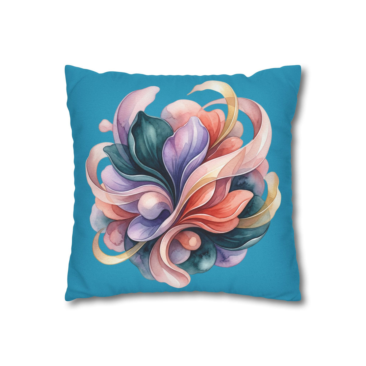 Floral Swirl Decorative Pillowcase — Colorful Abstract Blossom on Teal