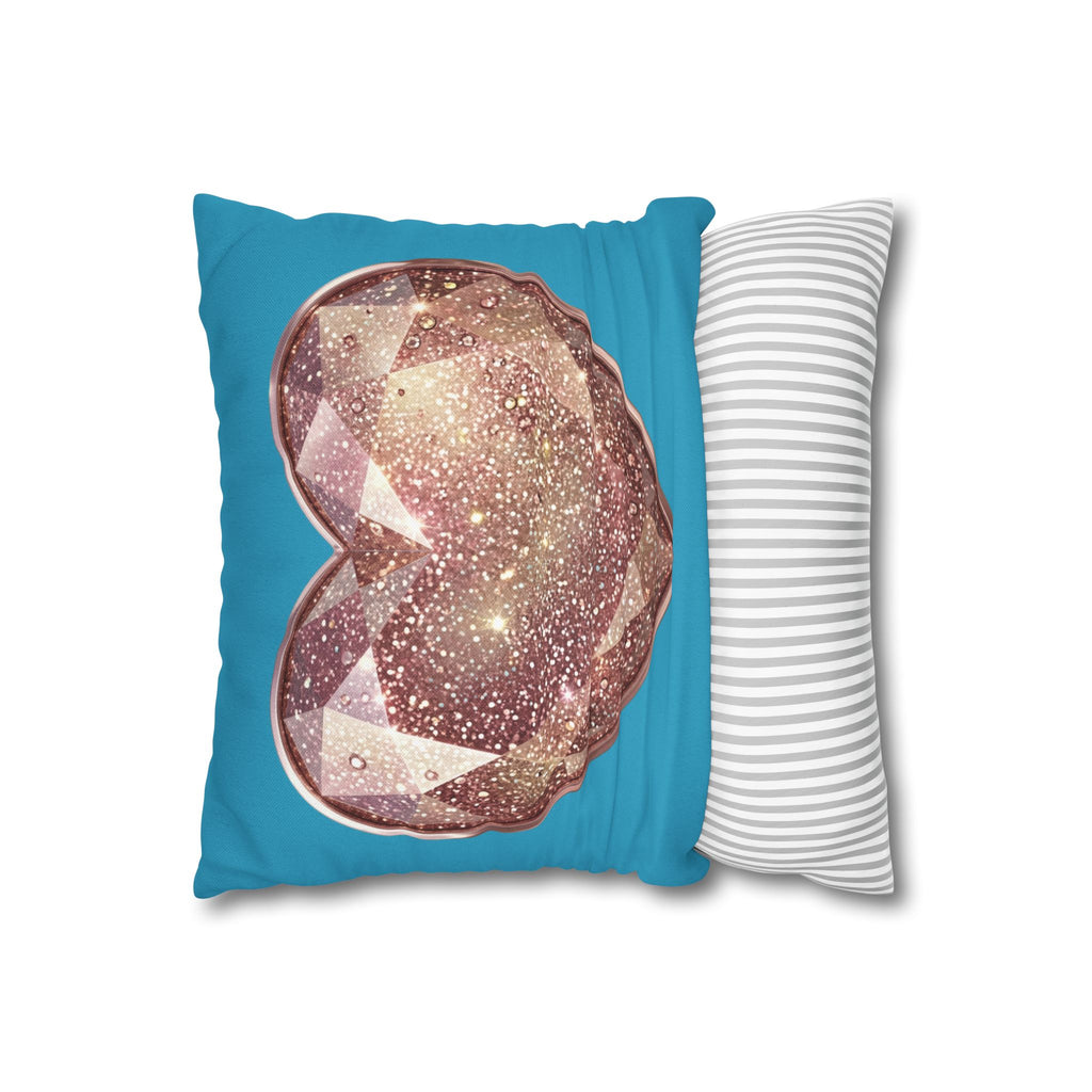 Sparkling Rose Crystal Heart Pillowcase — Decorative Square Throw Pillow Cover- Turquoise