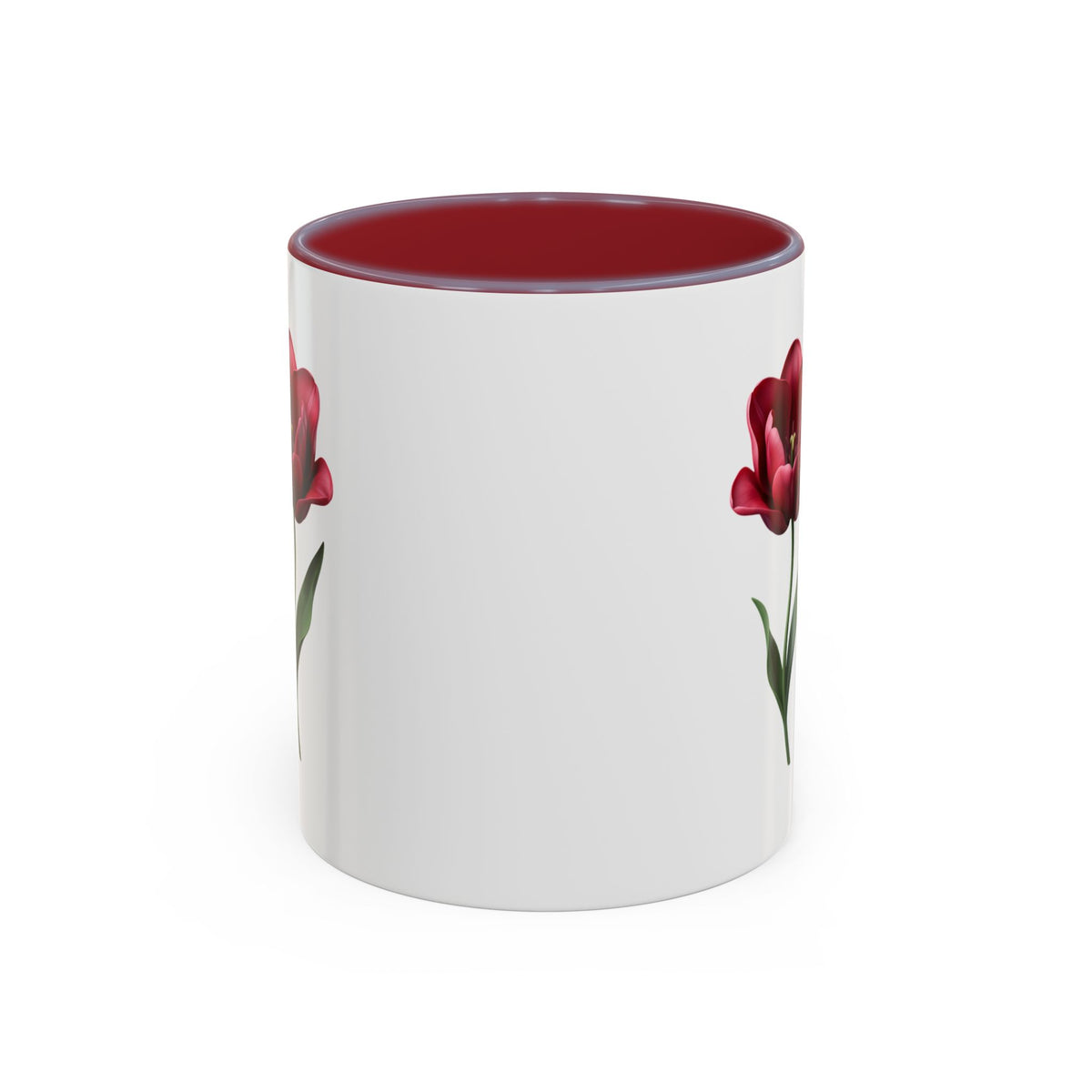 Red Tulip Accent Coffee Mug – Floral 11/15oz Ceramic Mug