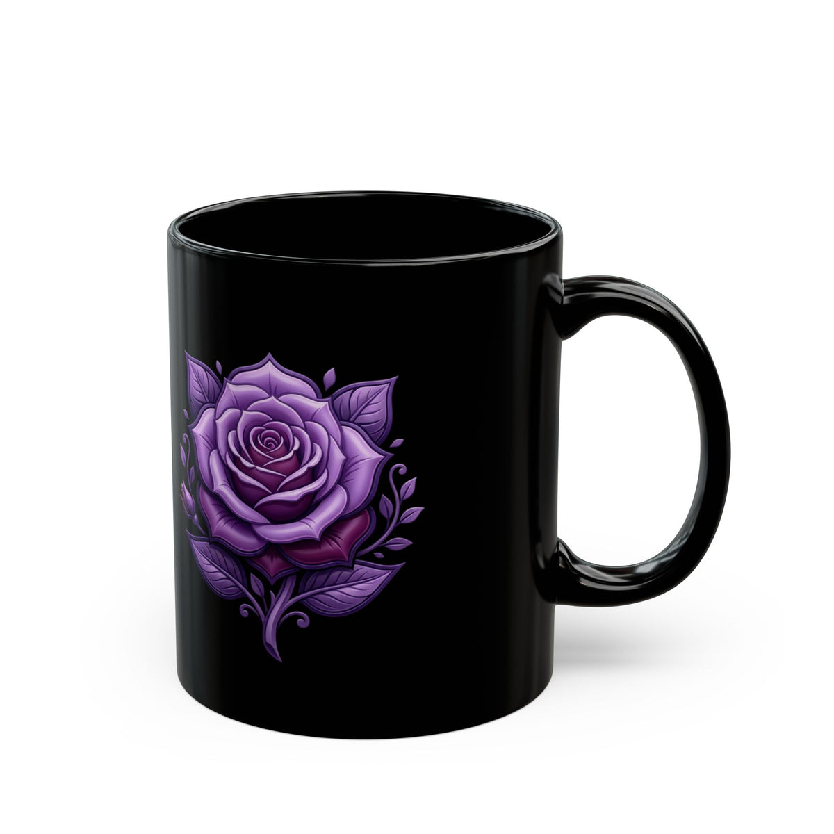 Purple Rose Black Mug — Gothic Floral Coffee Cup (11oz & 15oz)