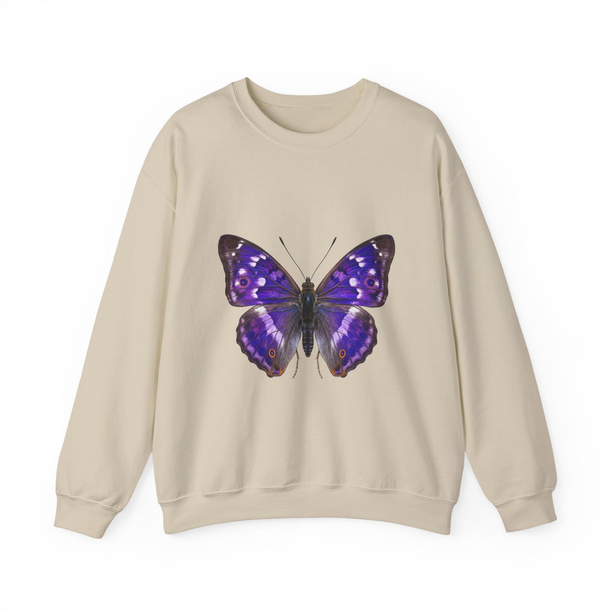 Purple Butterfly Crewneck Sweatshirt — Vibrant Nature Graphic Pullover