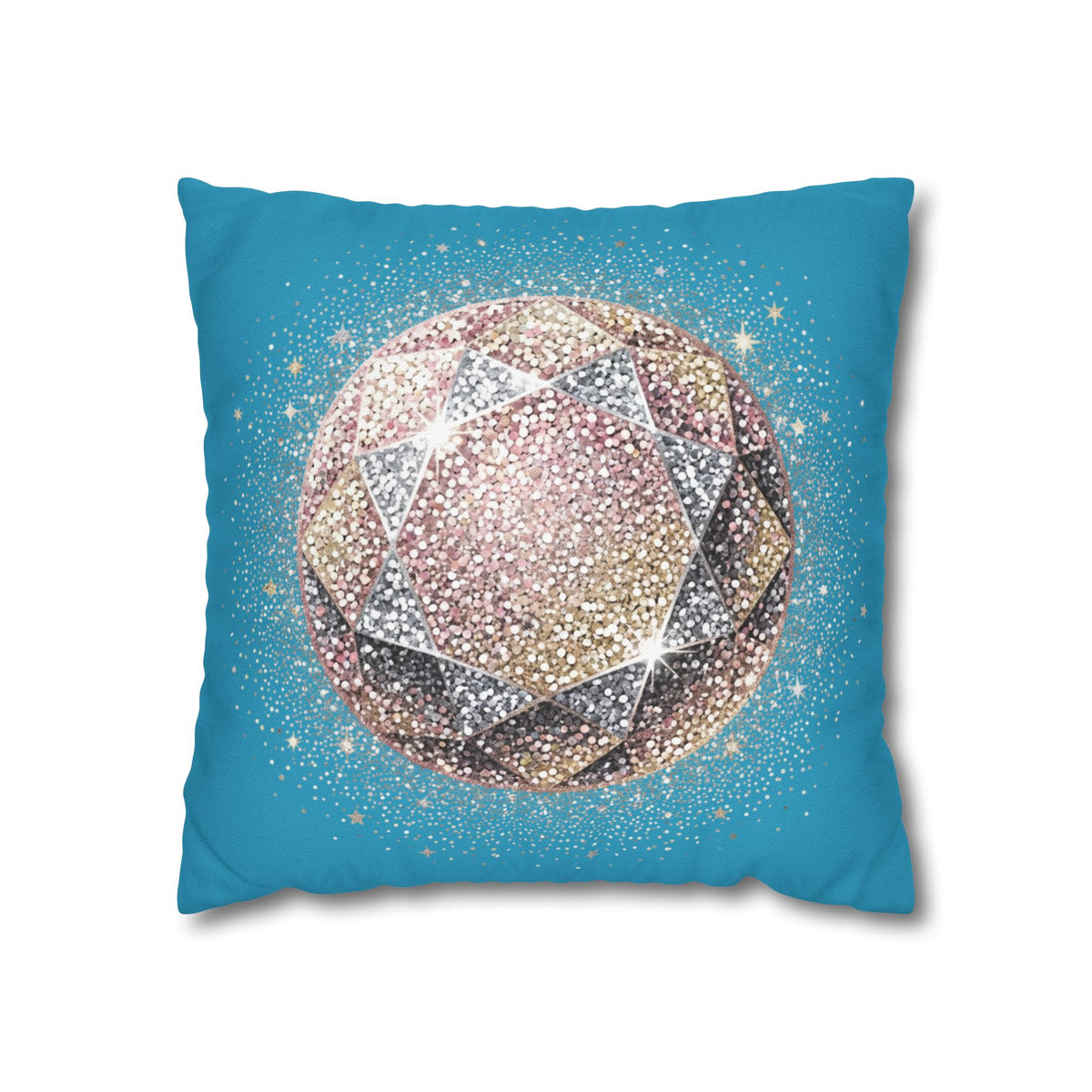 Glittery Turquoise Spun Polyester Square Pillowcase