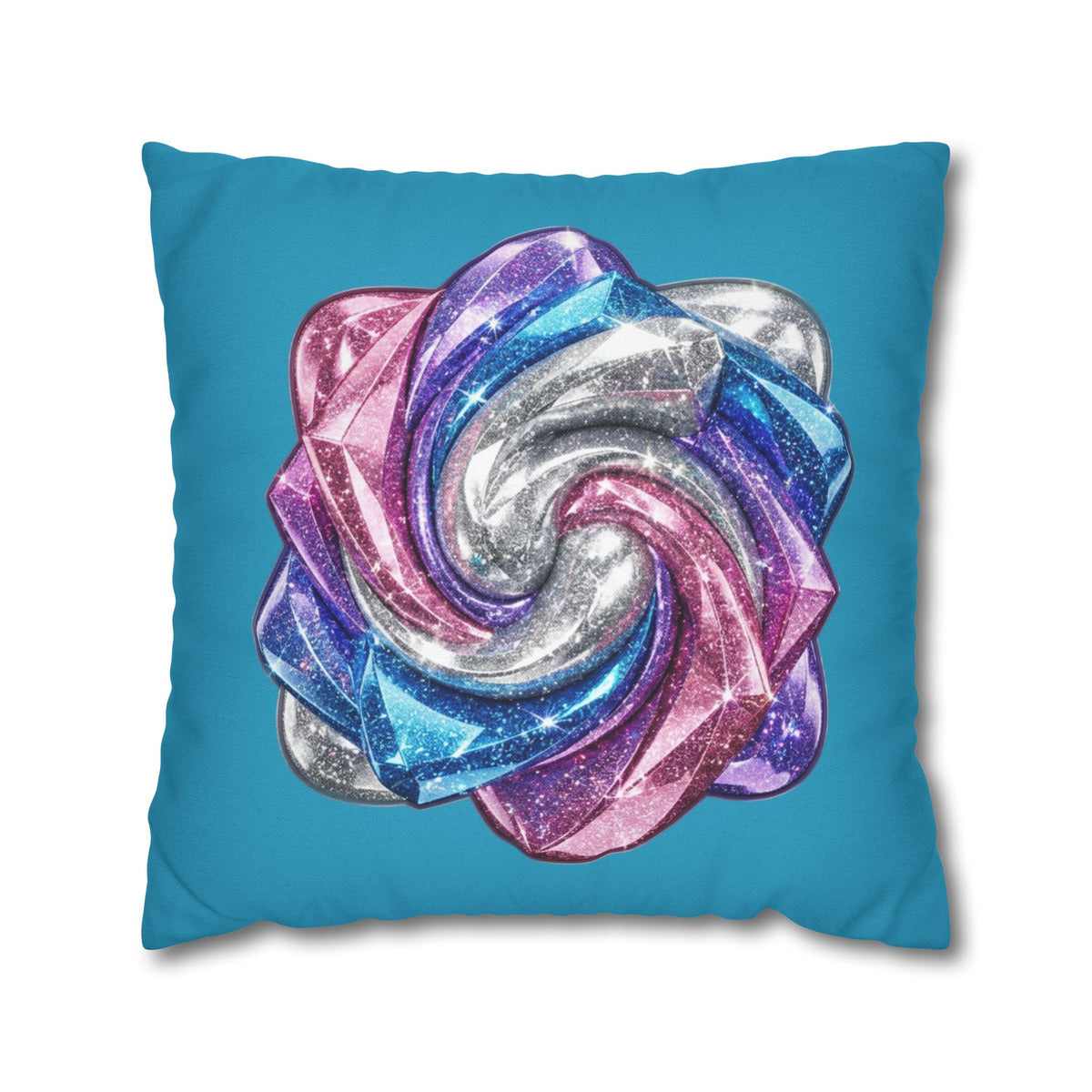 3D Glitter Design Turquoise Spun Polyester Square Pillowcase