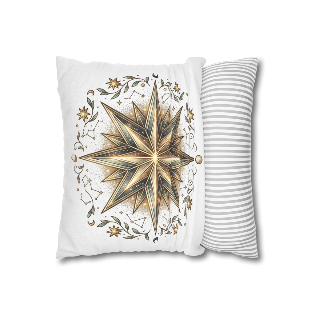 Gold Nautical Star Decorative Pillowcase — Coastal Boho Accent