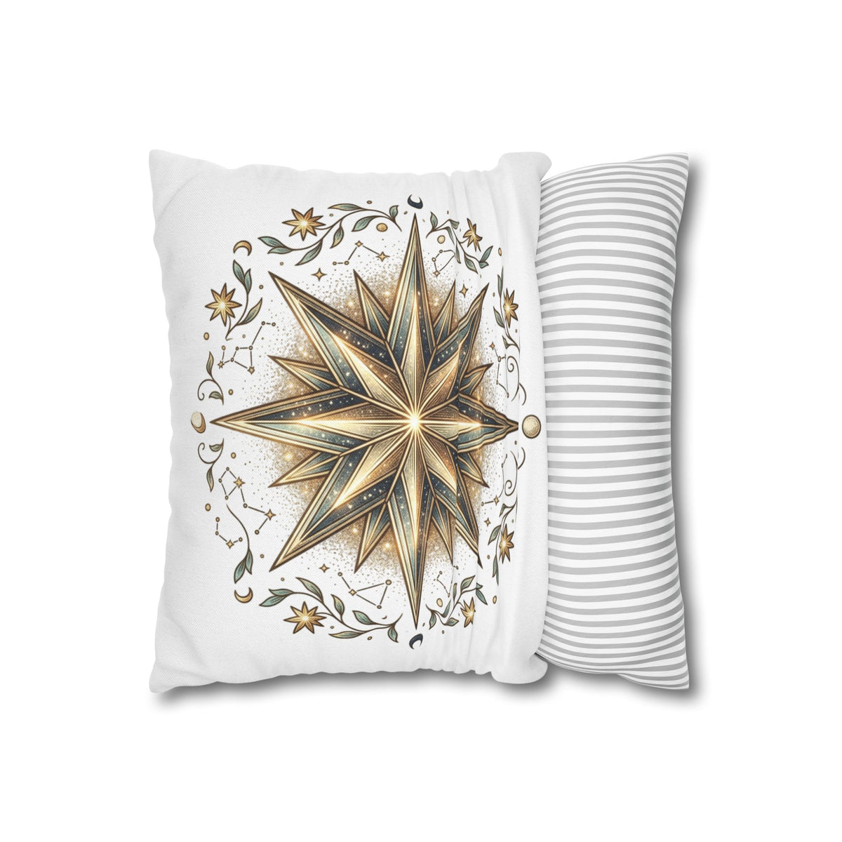 Gold Nautical Star Decorative Pillowcase — Coastal Boho Accent