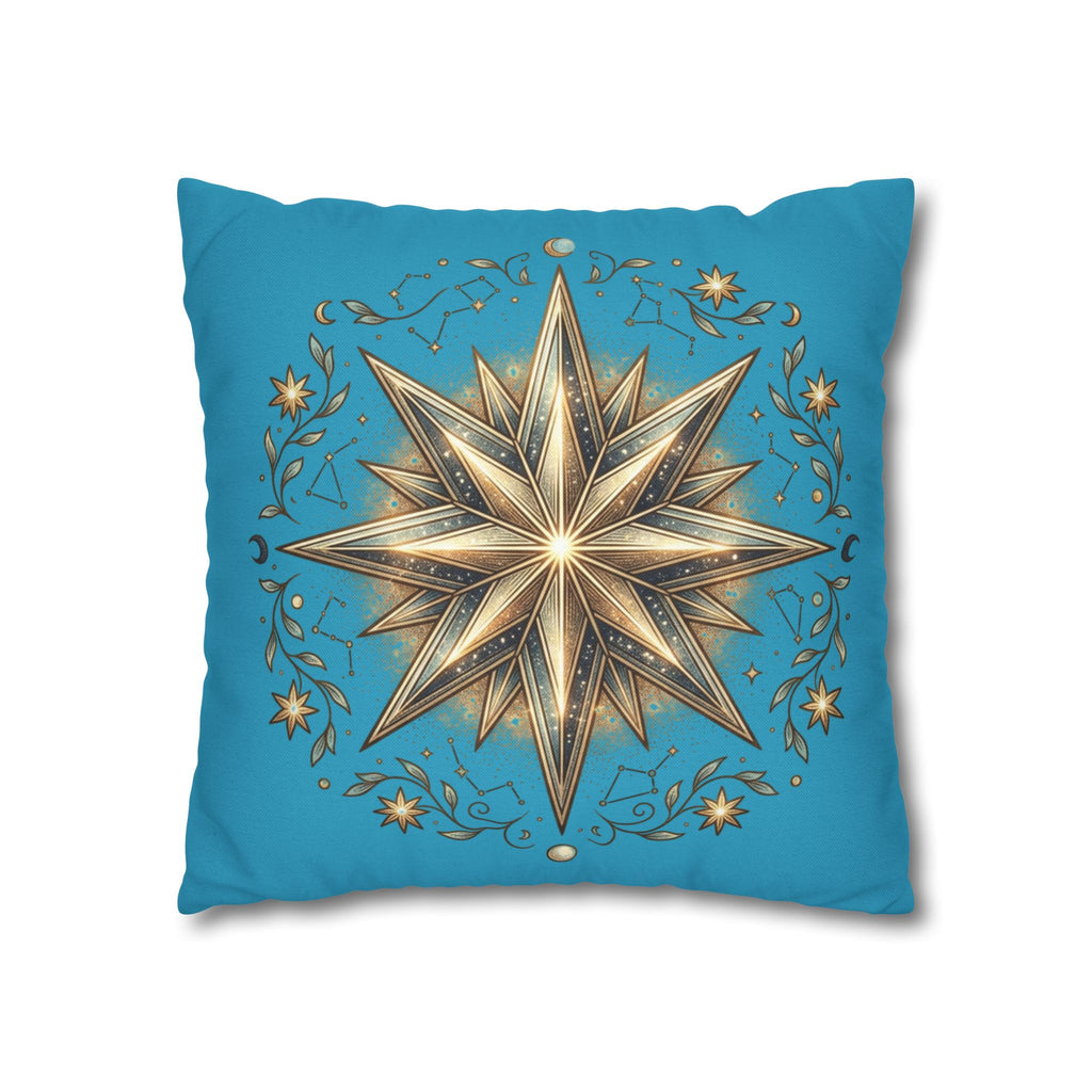 Star Print Turquoise Spun Polyester Square Pillowcase